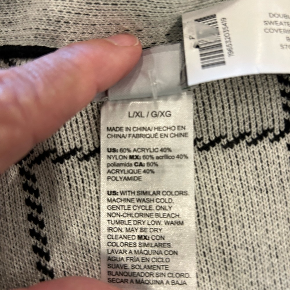 NWT Chicos Ruana Shawl‎ Open Cape Coat L/XL Faux Leather Trim Black Grey Plaid - Picture 4 of 7